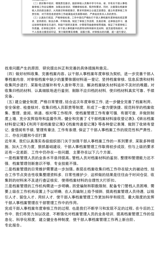 干部人事档案年度审核工作总结报告