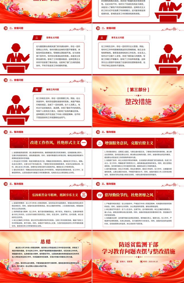 精品党建PPT防返贫监测干部学习教育问题查摆与整改措施模板