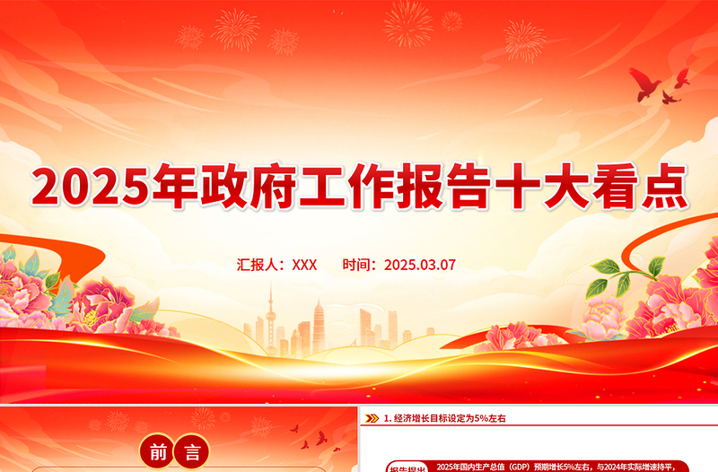 2025年政府工作报告十大看点PPT两会党课课件