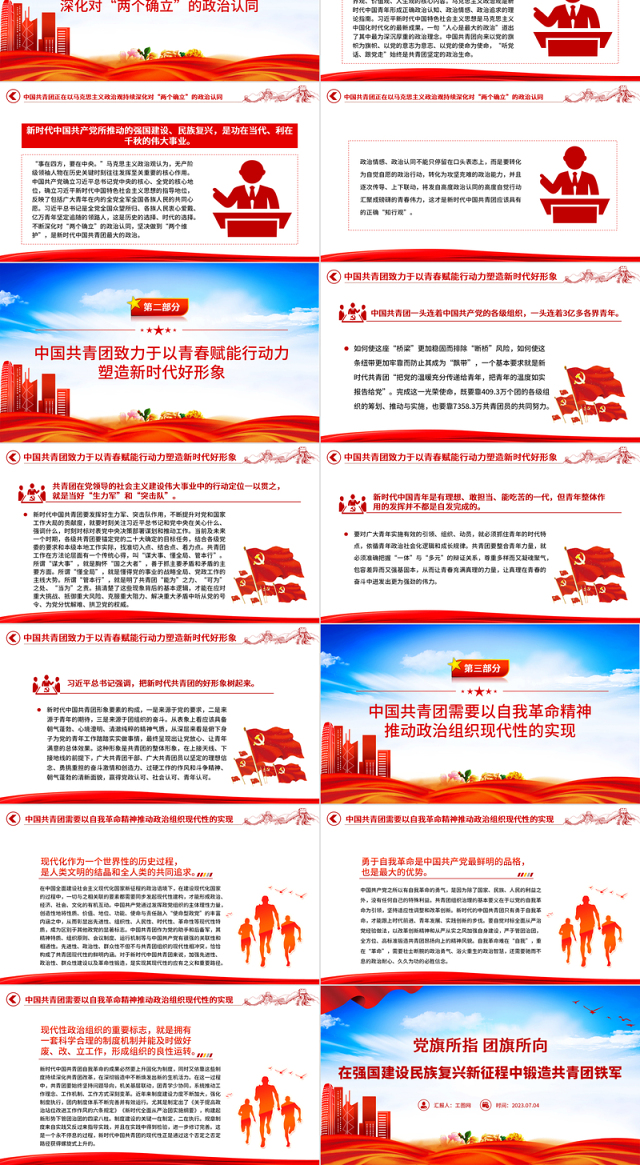 2023在强国建设民族复兴新征程中锻造共青团铁军PPT简洁风党旗所指团旗所向党有号召团有行动团课课件