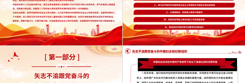 中国妇女十三大报告PPT精美大气动员引领广大妇女为强国建设民族复兴而团结奋斗党课