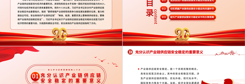 2023提升产业链供应链安全稳定水平PPT大气党建风深入学习宣传贯彻党的二十大专题党课课件模板下载