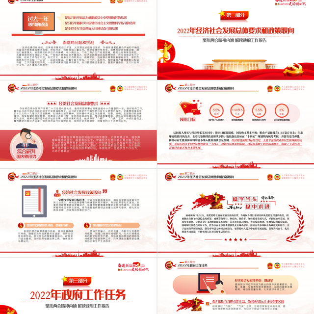 2022全国两会政府工作报告PPT红色党政风学习解读两会精神内涵专题课件模板