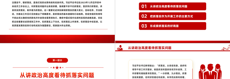 抓落实的行动纲领PPT党政风我党的光荣传统和优良作风课件模板