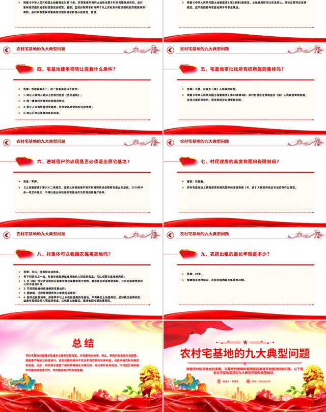 红色简洁农村宅基地的九大典型问题PPT课件模板