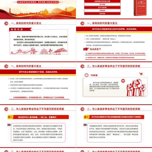 大气精美2024在和平共处五项原则发表70周年纪念大会上的重要讲话PPT