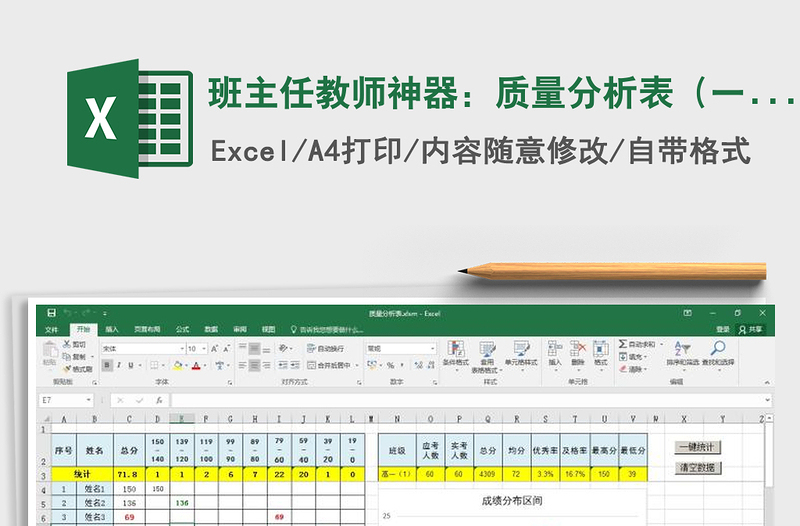 2021年班主任教师神器:质量分析表(一键统计150分)