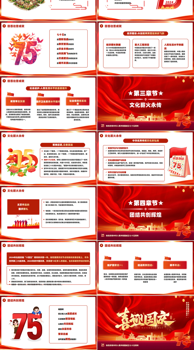 2024热烈庆祝中华人民共和国成立七十五周年PPT党课下载