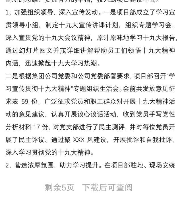 工程局项目部党支部党建工作总结