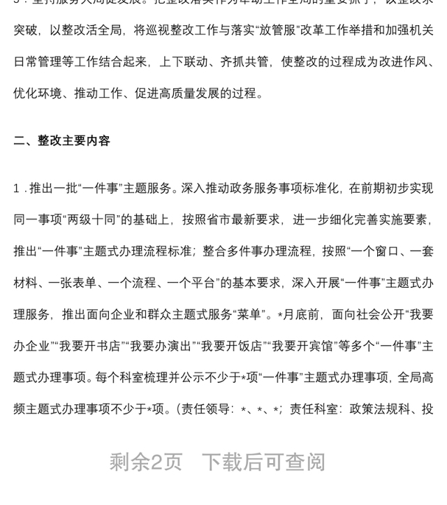 县行政审批服务局关于省委巡视反馈问题的整改方案