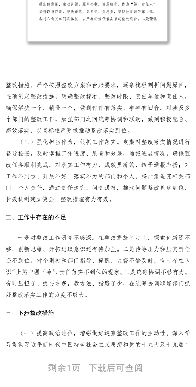 2021履行第一责任人责任抓好巡察整改落实情况的汇报(巡察整改报告第一责任人责任)(巡察整改报告)