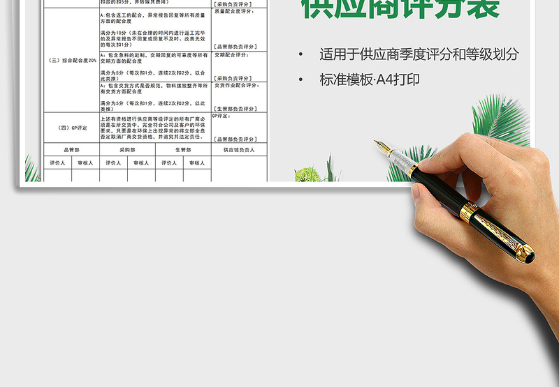 2021年季度供应商评分表(评分细则)