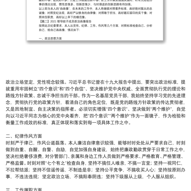 2021领导班子成员政治画像报告集合16篇