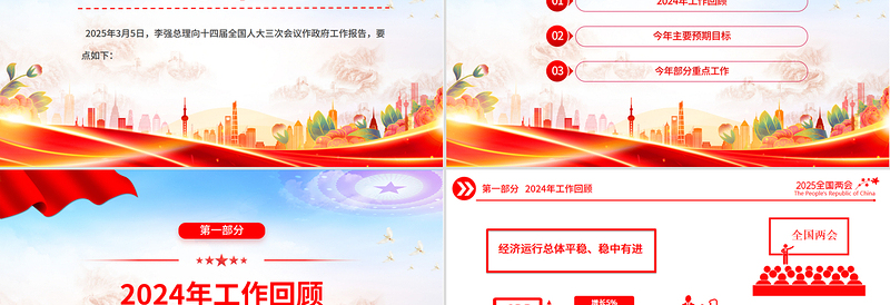 2025政府工作报告极简版PPT简洁风全国两会精神要点学习课件