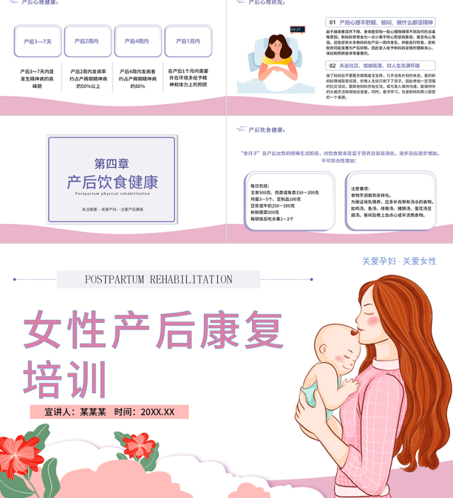 2022女性产后康复培训PPT简约关注健康关爱产妇专题课件模板