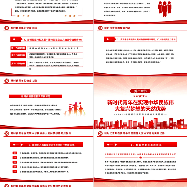 2022青年精神素养提升PPT红色简约风新时代青年干部教育党课团课课件模板