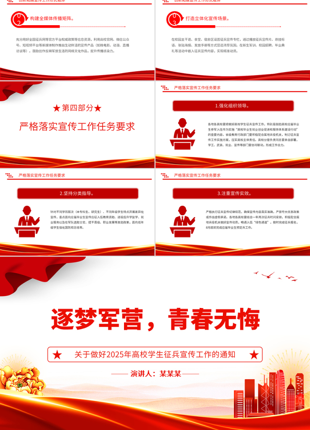精美时尚关于做好2025年高校学生征兵宣传工作的通知PPT课件模板