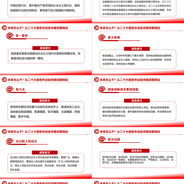 2022未来怎么干从二十大报告中这些关键词看明白PPT红色精美20大报告中的关键词学习解读微党课课件