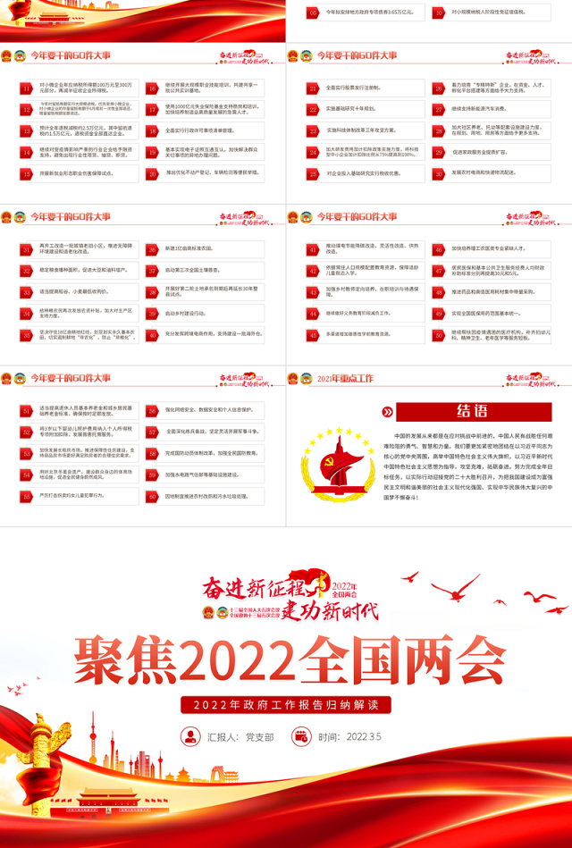 聚焦2022全国两会PPT红色精品学习贯彻2022年全国政协常委会工作报告重点内容专题党课课件模板