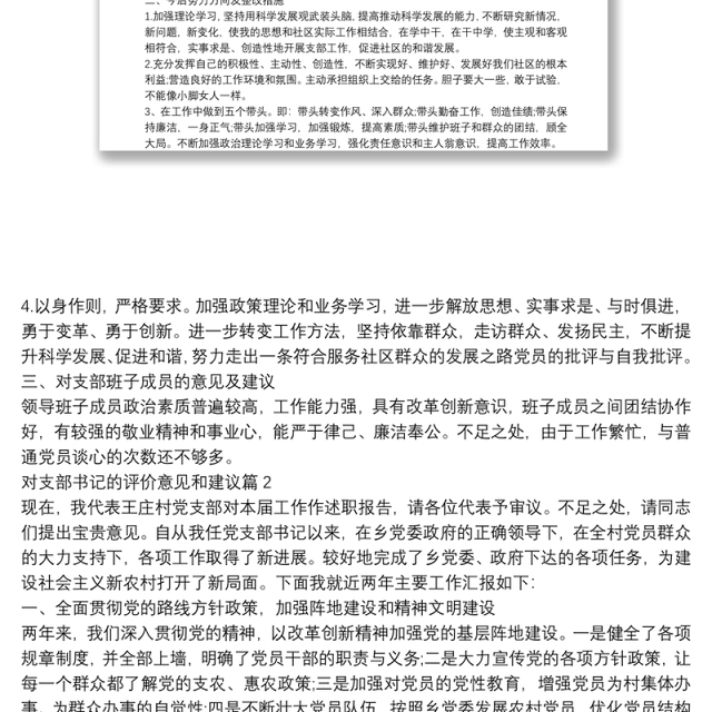 对支部书记的评价意见和建议4篇