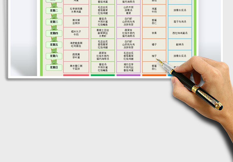 2021年一周食谱计划表免费下载