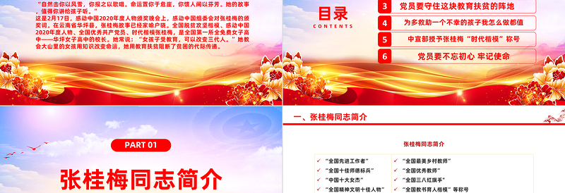 学习张桂梅先进事迹PPT简约党建风学习时代楷模张桂梅先进事迹主题党课课件模板下载