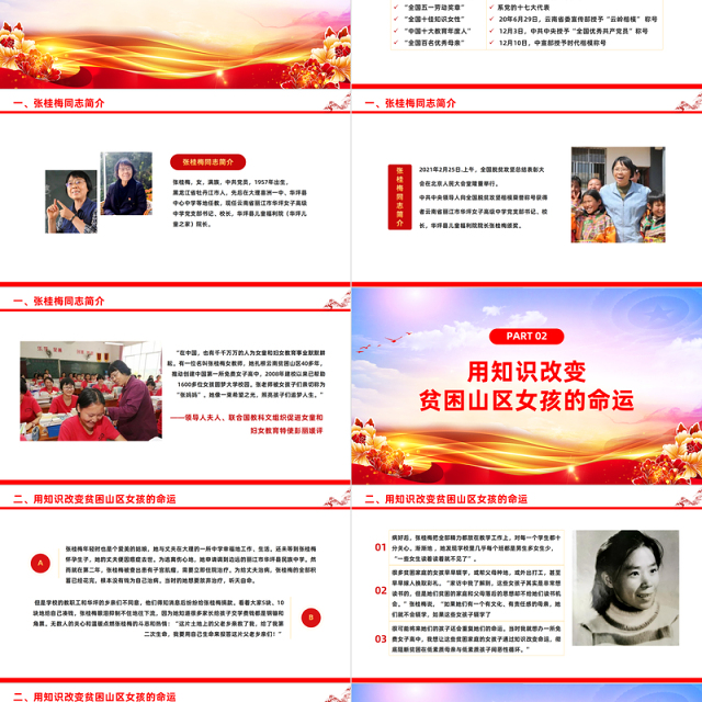学习张桂梅先进事迹PPT简约党建风学习时代楷模张桂梅先进事迹主题党课课件模板下载