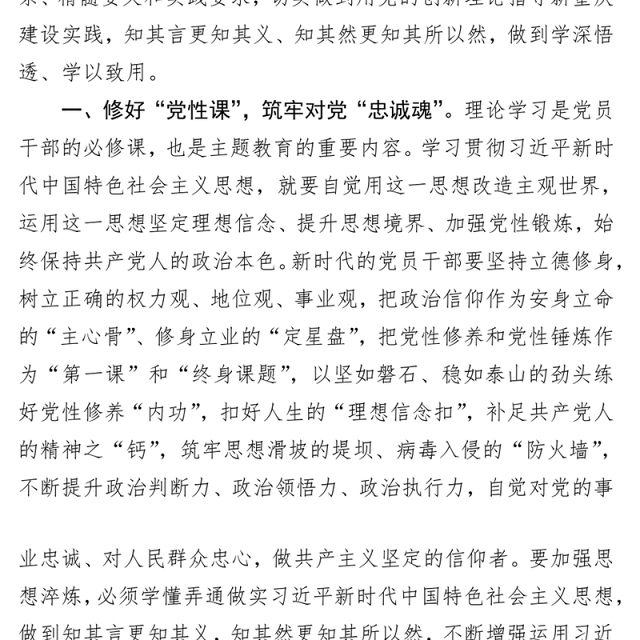 交流研讨发言:学思用贯通 知信行统一 以主题教育激发奋进动力