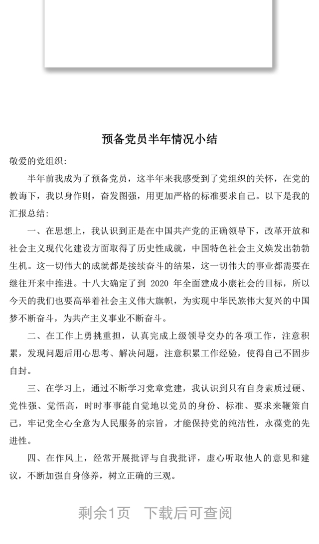 预备党员半年情况小结