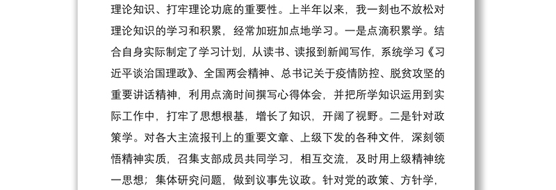 2020年上半年党支部书记述职报告范文
