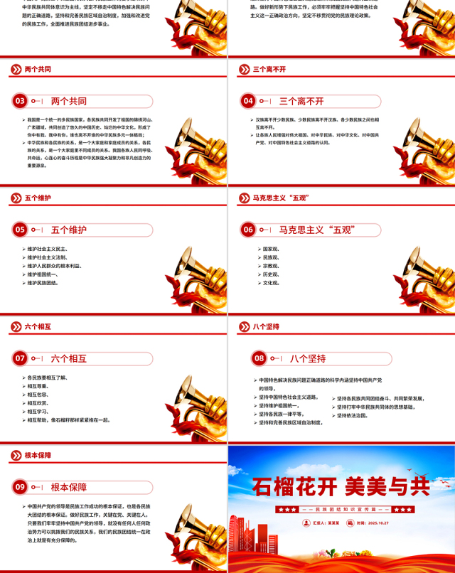 大气精美石榴花开美美与共PPT民族团结知识宣传课件下载