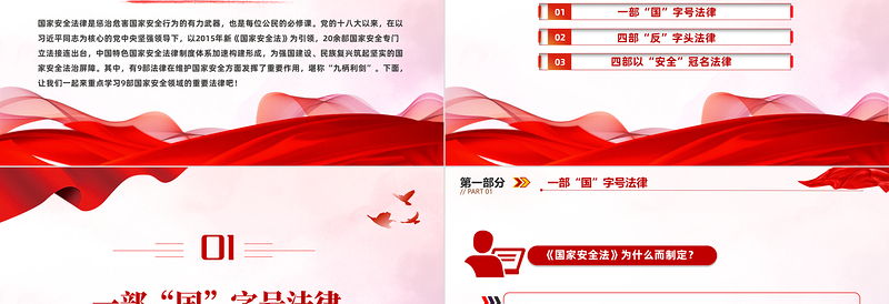 国家安全领域重要法律PPT红色简洁维护国家安全的九柄利剑普法宣传课件