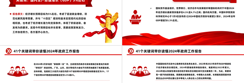 41个关键词2024年两会政府工作报告PPT红色精美两会精神学习党课课件