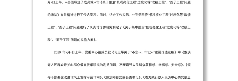 2021基层领导班子关于“景观亮化工程”过度化等“政绩工程”“面子工程”问题专项整治工作自查评估报告