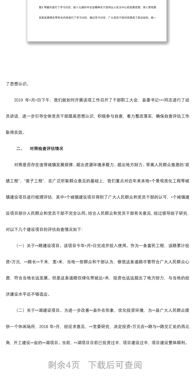 2021基层领导班子关于“景观亮化工程”过度化等“政绩工程”“面子工程”问题专项整治工作自查评估报告