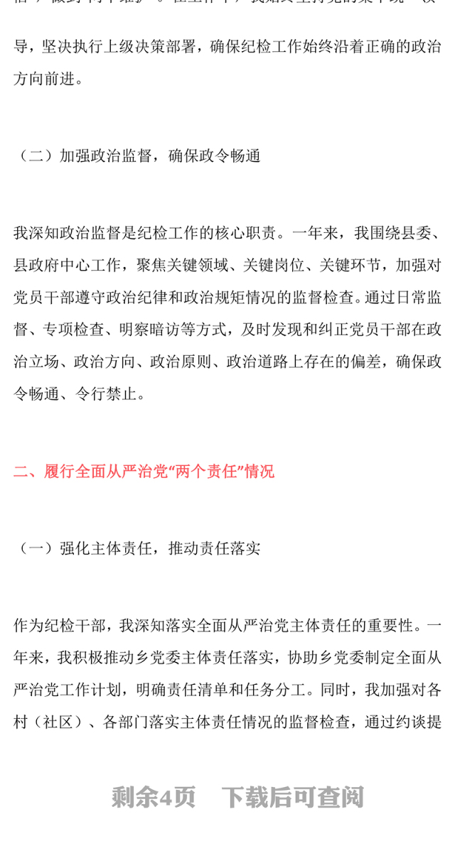2024年度个人述责述廉报告(纪检工作)