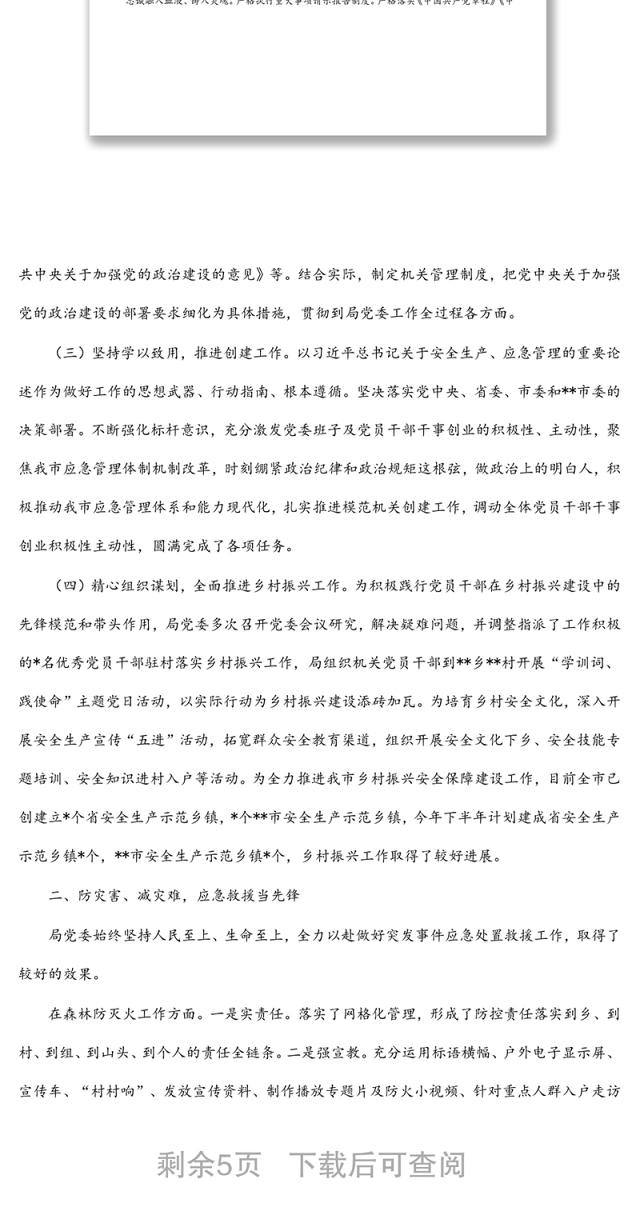应急管理局2022年上半年工作总结(市级)