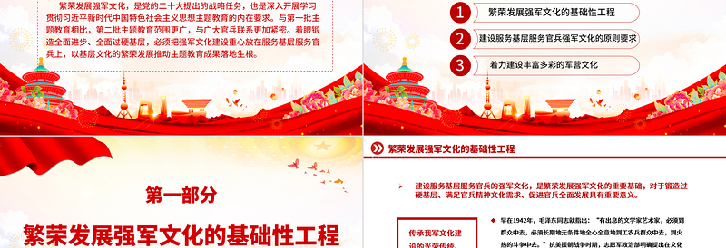 2023建设服务基层服务官兵的强军文化PPT简约风深入开展学习第二批主题教育专题党课课件模板