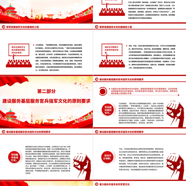 2023建设服务基层服务官兵的强军文化PPT简约风深入开展学习第二批主题教育专题党课课件模板