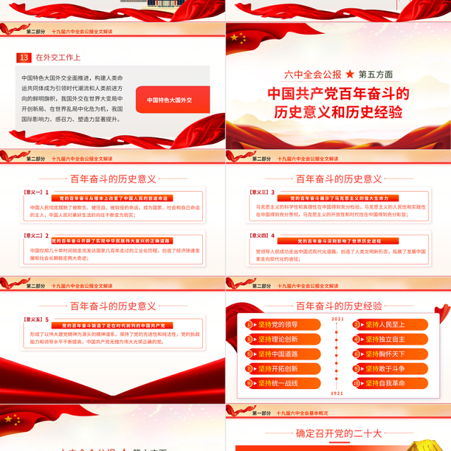 十九届六中全会公报学习PPT党建风深入学习党的百年奋斗重大成就和历史经验专题党课课件