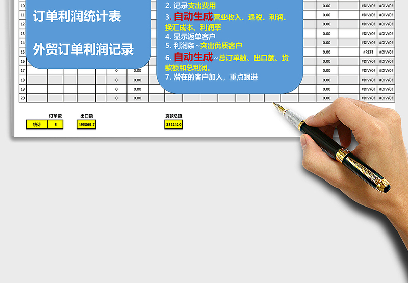 2021年外贸订单收汇利润订单统计表
