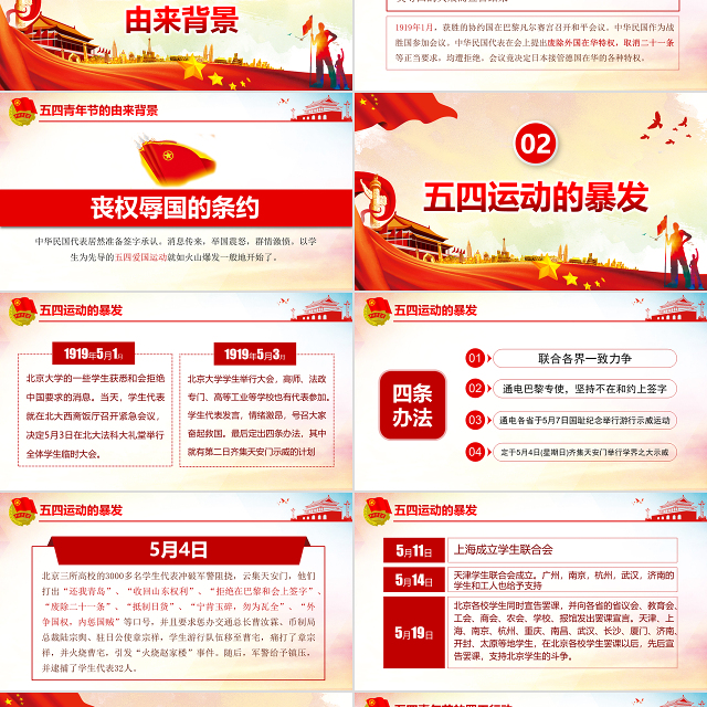 原创纪念五四运动100周年五四青年节的由来PPT-版权可商用