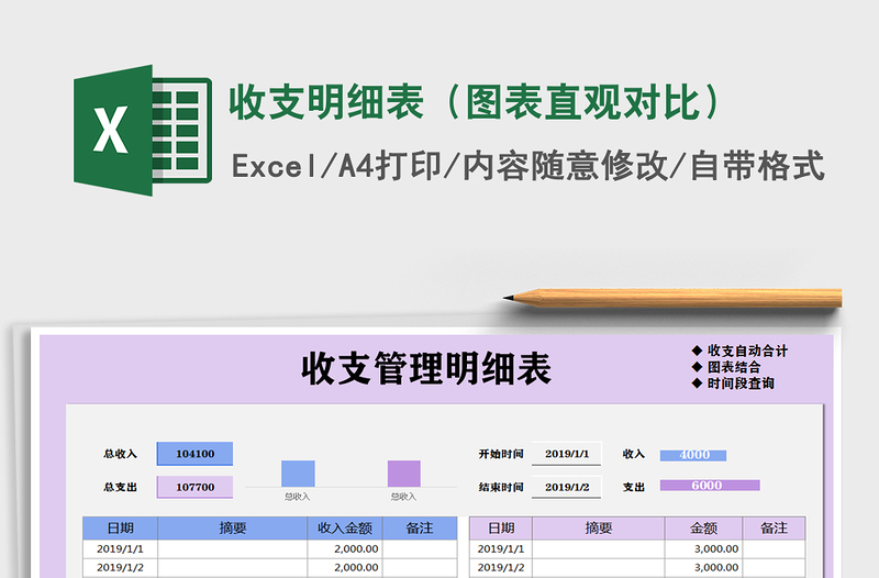 2021年收支明细表(图表直观对比)