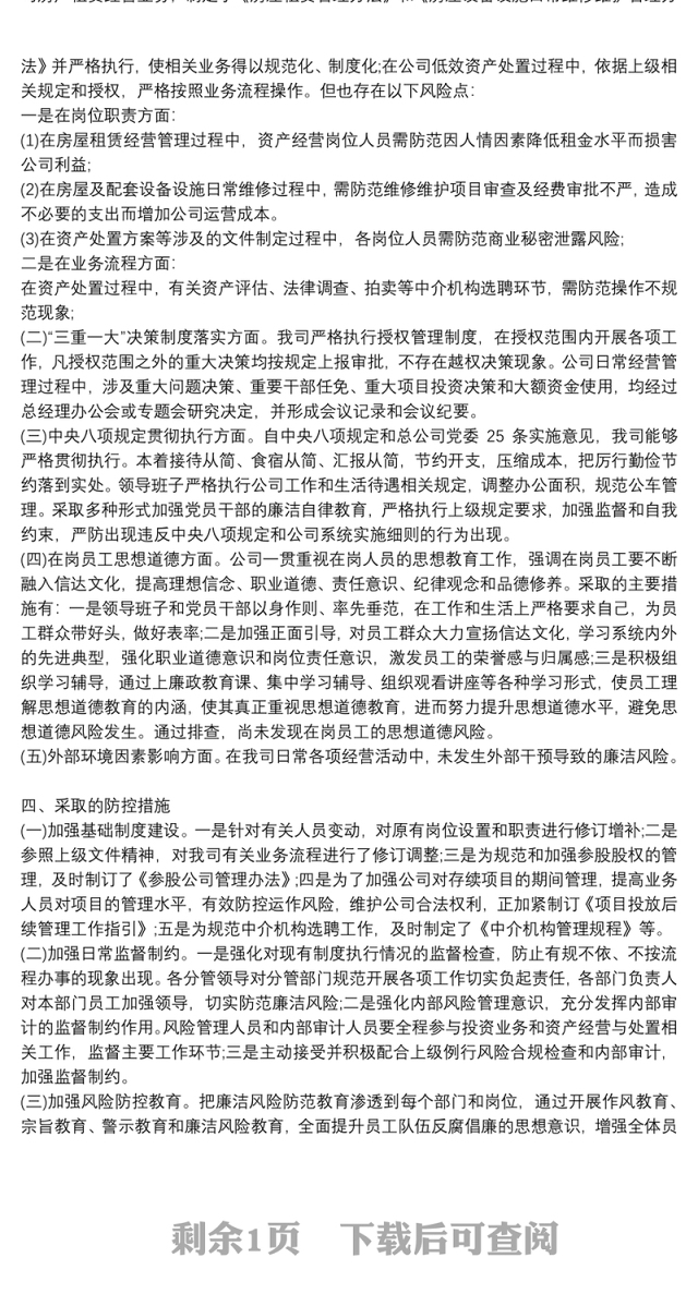 公司廉洁风险排查工作情况报告