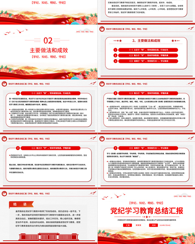 党纪学习教育总结汇报PPT精美创意2024年党政部门工作总结模板