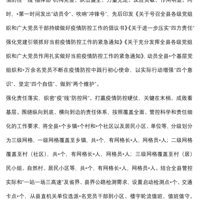 县区党建引领疫情防控典型经验材料