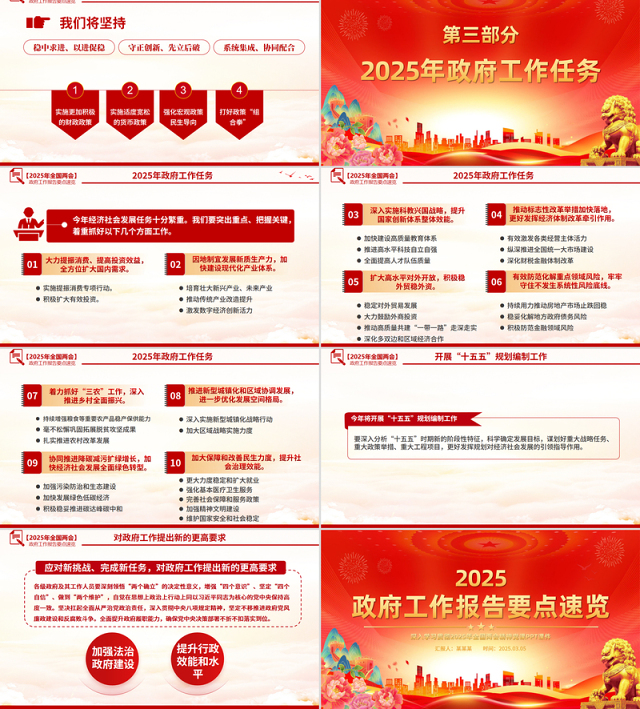 红色大气2025政府工作报告PPT学习全国两会精神党课下载