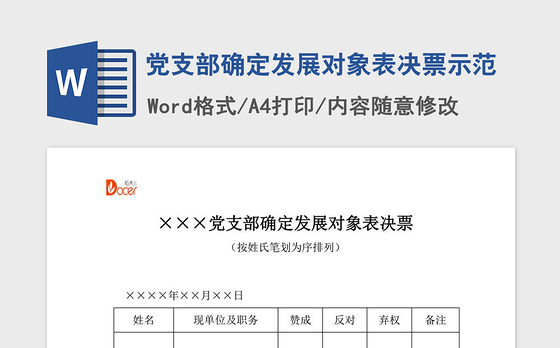 2021年党支部确定发展对象表决票示范
