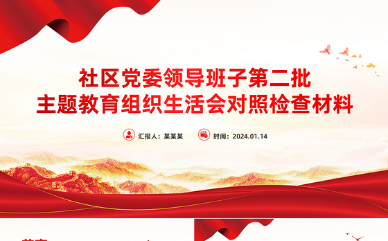 红色党政风社区党委领导班子第二批主题教育组织生活会对照检查材料PPT模板