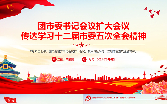 2024团市委书记会议扩大会议传达学习十二届市委五次全会精神PPT下载